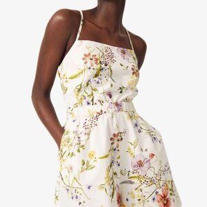 Linen Blend Floral Romper Great Condition Size Medium H&M Off White